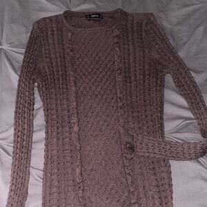 Zara Textured-Ruffled Brown Cardigan